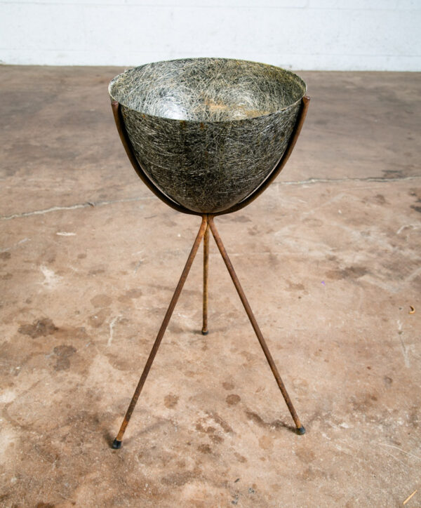 Mid Century Modern Planter Kimball Bullet Round Atomic Plant Stand Elephant Grey