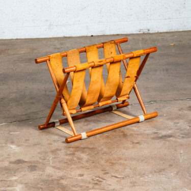 Mid Century Modern Magazine Rack Vintage Danish Canvas leather Sling Teak Mcm