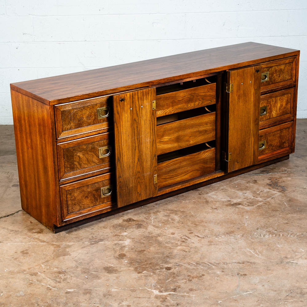 Mid Century Modern Credenza Dresser Drexel 9 Drawer Brass American Martinsville - Image 2