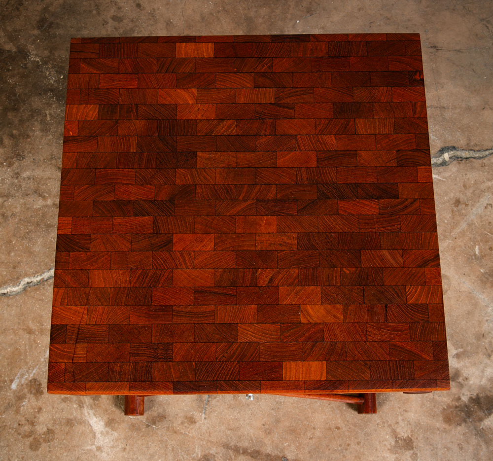 Mid Century Danish Modern Side Table Solid Teak Denmark Butcher Block Folding NM - Image 11