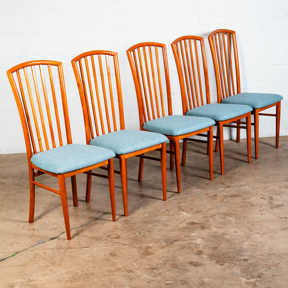 Mid Century Modern Dining Chairs Set of 6 Italian Highback Blue Curved Italy NM - Image 3