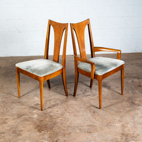 Mid Century Modern Dining Chairs Set 4 Broyhill Green Velvet Lenoir Brasilia Mcm - Image 3
