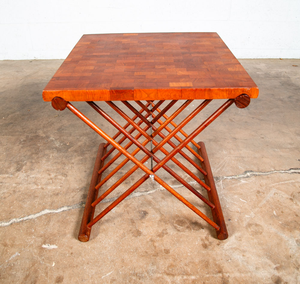 Mid Century Danish Modern Side Table Solid Teak Denmark Butcher Block Folding NM - Image 10