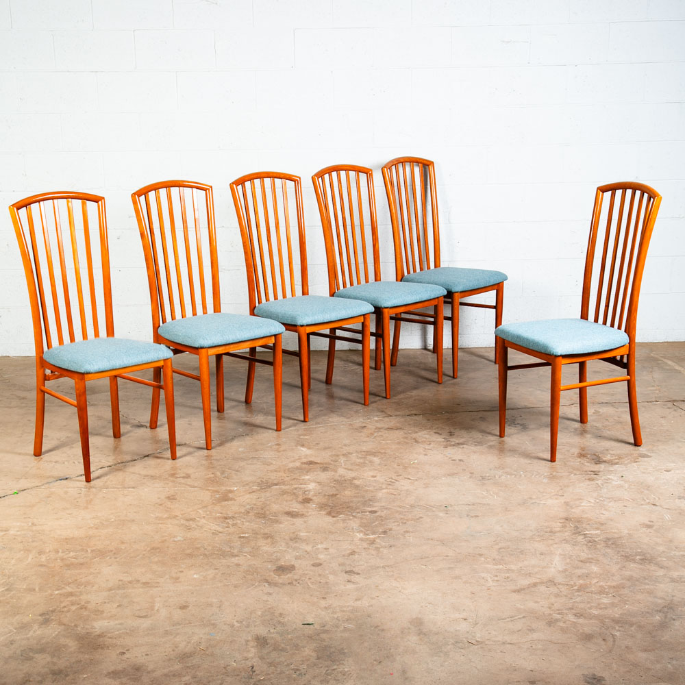 Mid Century Modern Dining Chairs Set of 6 Italian Highback Blue Curved Italy NM