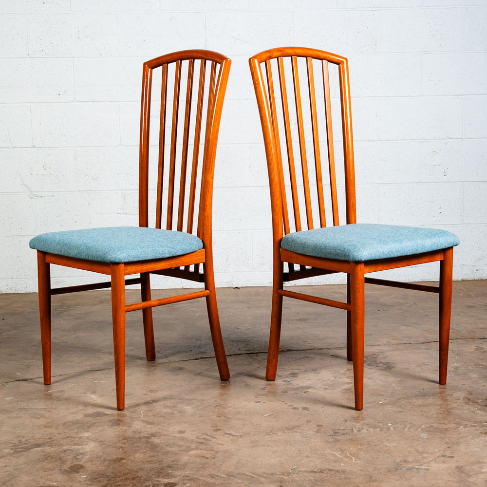 Mid Century Modern Dining Chairs Set of 6 Italian Highback Blue Curved Italy NM - Image 4