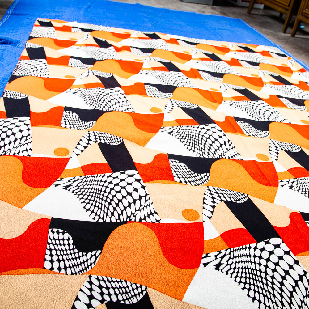 Mid Century Modern Fabric Orange Black White Abstract Japanese TOA Tag Japan Mcm - Image 10