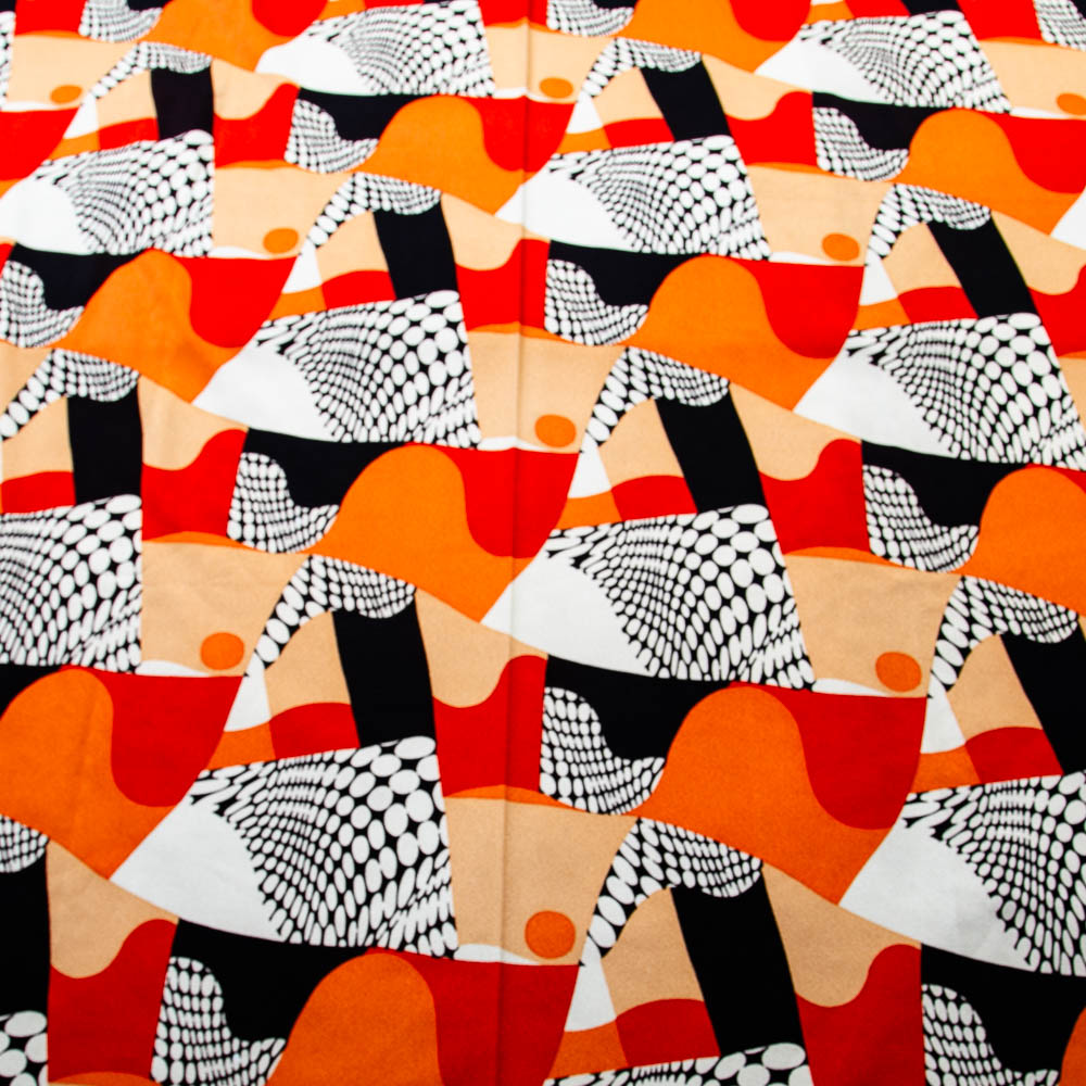 Mid Century Modern Fabric Orange Black White Abstract Japanese TOA Tag Japan Mcm