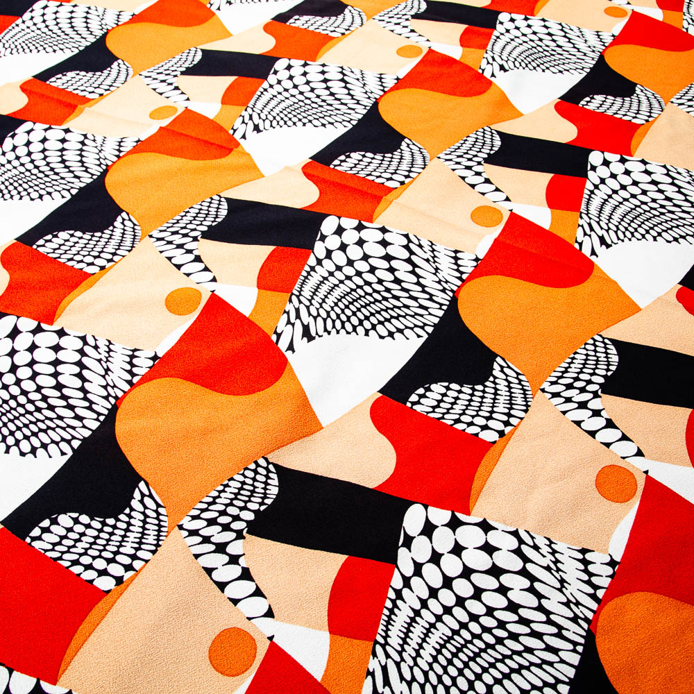 Mid Century Modern Fabric Orange Black White Abstract Japanese TOA Tag Japan Mcm - Image 8