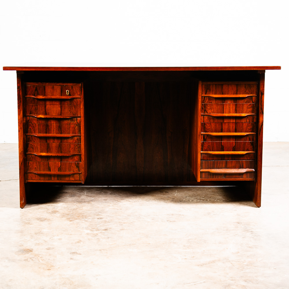 Mid Century Danish Modern Desk Brazilian Rosewood Office Denmark 10 Drawer Mcm - Image 2