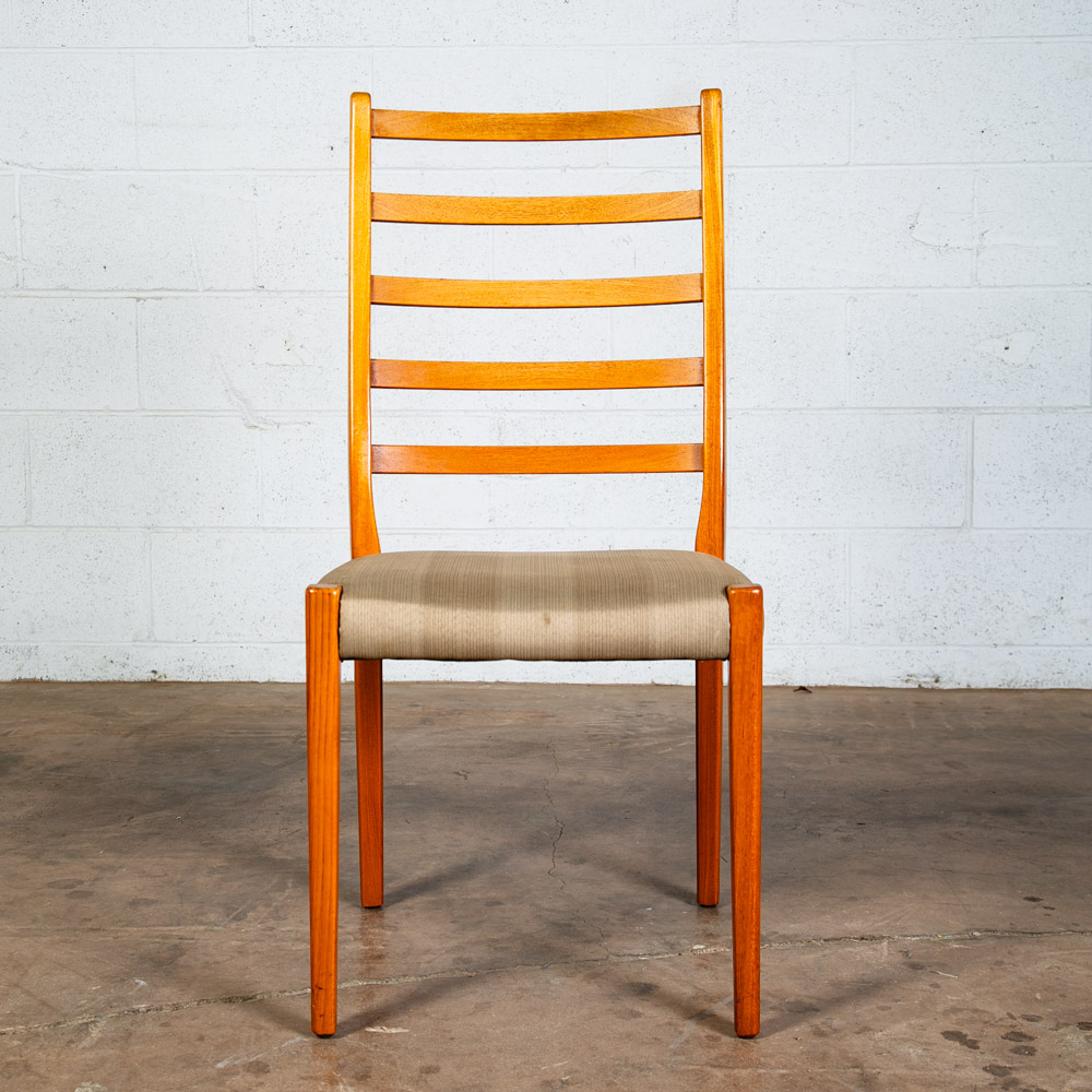 Mid Century Danish Modern Dining Chairs Set 2 Tan Teak Wood Svegards Ladder Back - Image 8