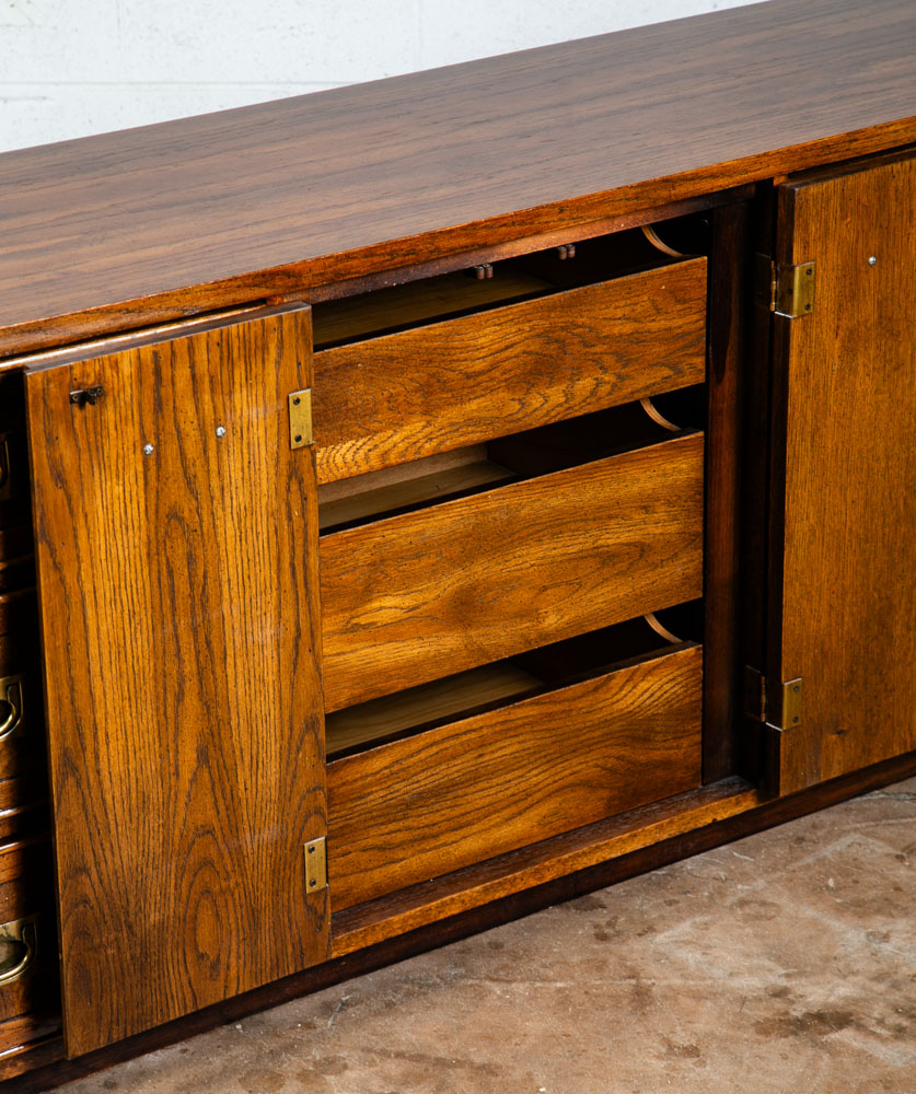 Mid Century Modern Credenza Dresser Drexel 9 Drawer Brass American Martinsville - Image 8