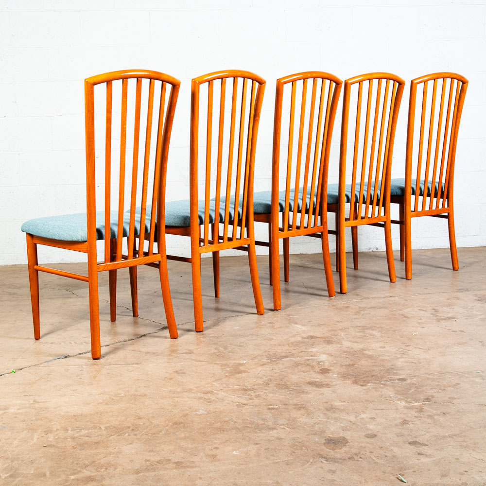Mid Century Modern Dining Chairs Set of 6 Italian Highback Blue Curved Italy NM - Image 2