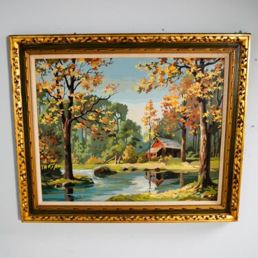 Mid Century Modern Painting Original Art Landscape River Autumn 42x35 Vintage