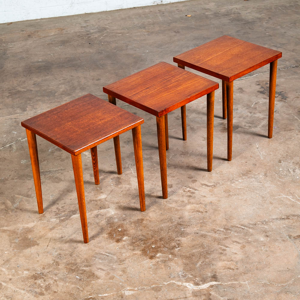Mid Century Danish Modern Nesting Tables Set 3 Teak Wood Vintage Side End Square - Image 2