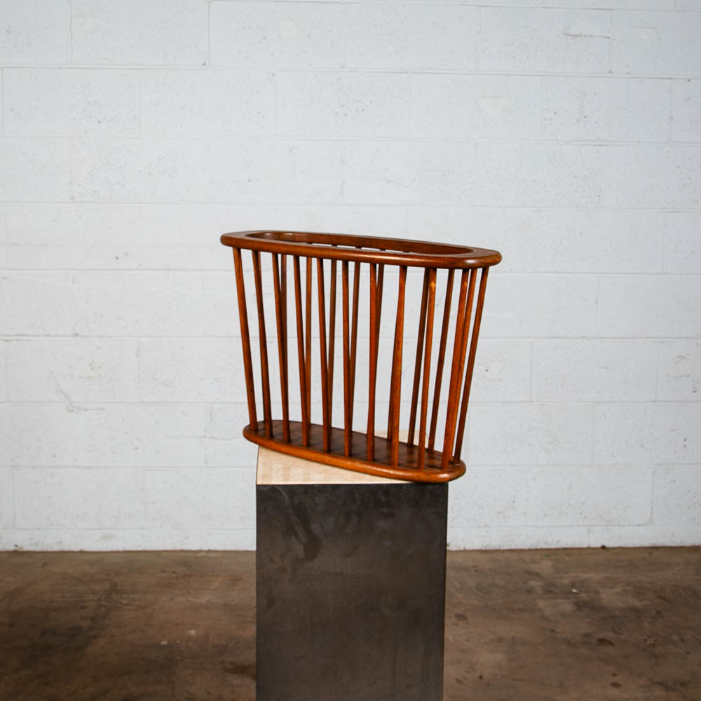 Mid Century Modern Magazine Rack Spindle Solid Walnut Wood Vintage Round Umanoff - Image 12