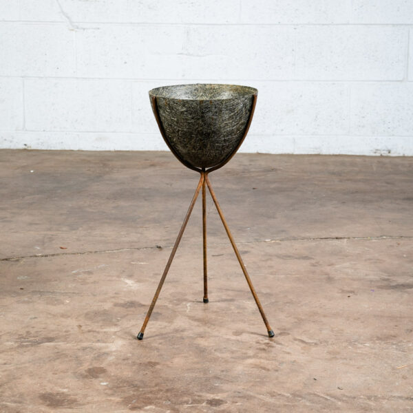 Mid Century Modern Planter Kimball Bullet Round Atomic Plant Stand Elephant Grey - Image 3