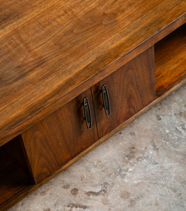 Mid Century Modern Coffee table Lane Rolling Storage Walnut Sliding Door Vintage - Image 11