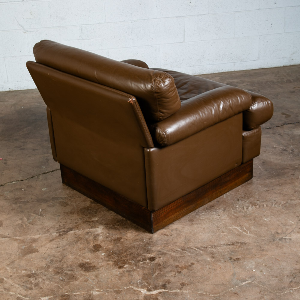 Mid Century Modern Lounge Chair Brown Leather 70s 80s Platform Vintage Armchair - Image 6