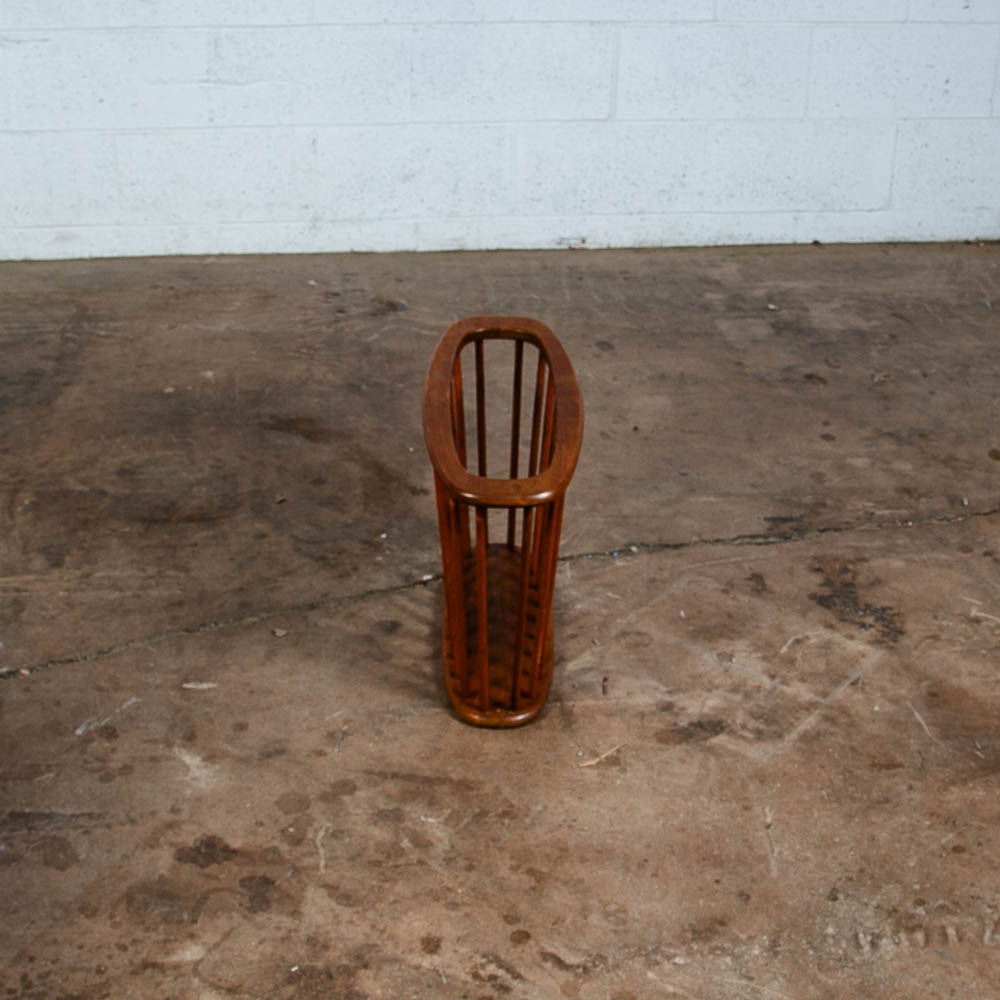 Mid Century Modern Magazine Rack Spindle Solid Walnut Wood Vintage Round Umanoff - Image 4
