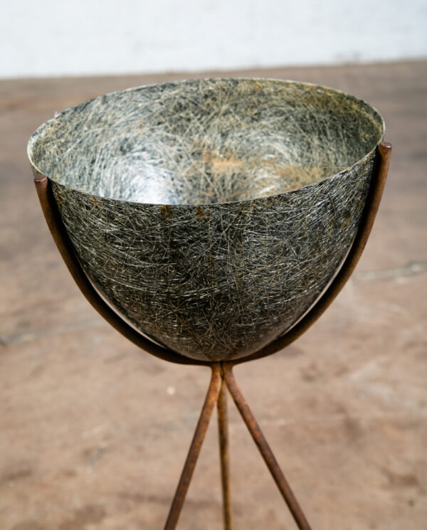 Mid Century Modern Planter Kimball Bullet Round Atomic Plant Stand Elephant Grey - Image 2