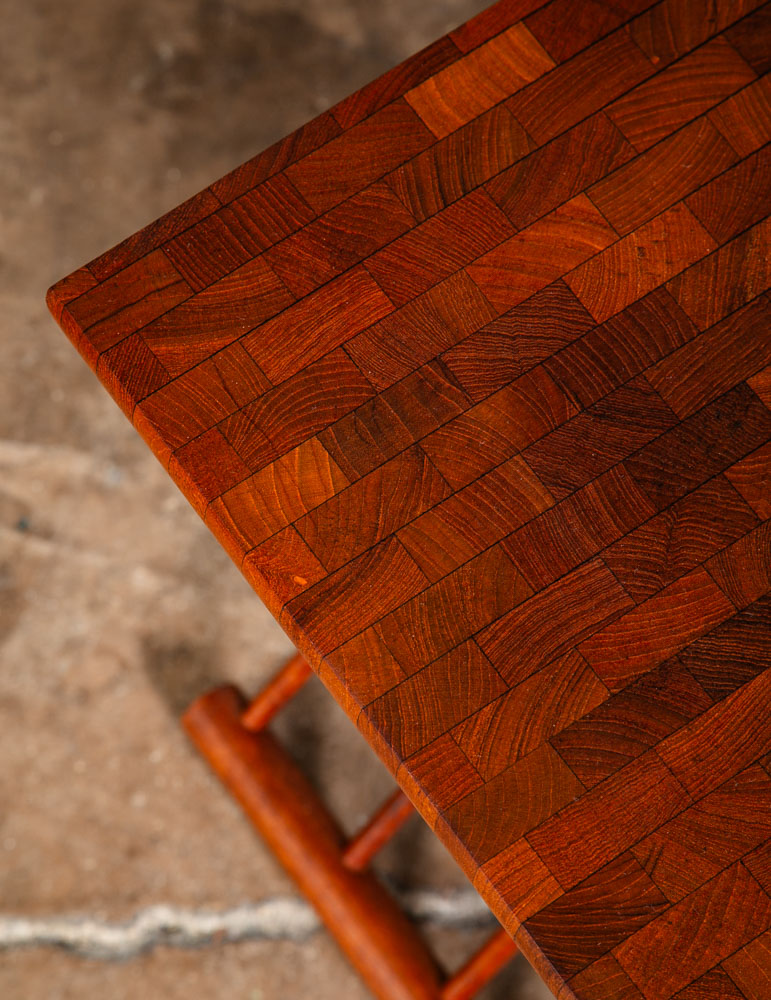 Mid Century Danish Modern Side Table Solid Teak Denmark Butcher Block Folding NM - Image 8