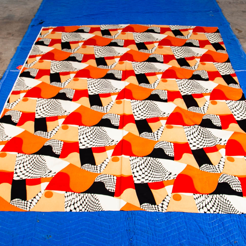 Mid Century Modern Fabric Orange Black White Abstract Japanese TOA Tag Japan Mcm - Image 2