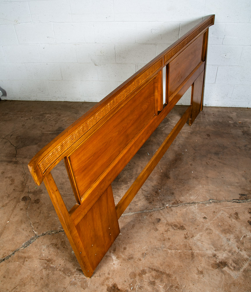 Mid Century Modern Headboard Bed Frame King Size Cane Thomasville Wood Vintage - Image 3