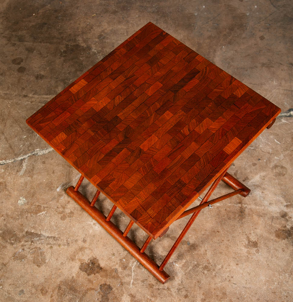 Mid Century Danish Modern Side Table Solid Teak Denmark Butcher Block Folding NM - Image 2