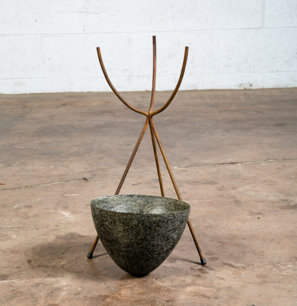 Mid Century Modern Planter Kimball Bullet Round Atomic Plant Stand Elephant Grey - Image 4