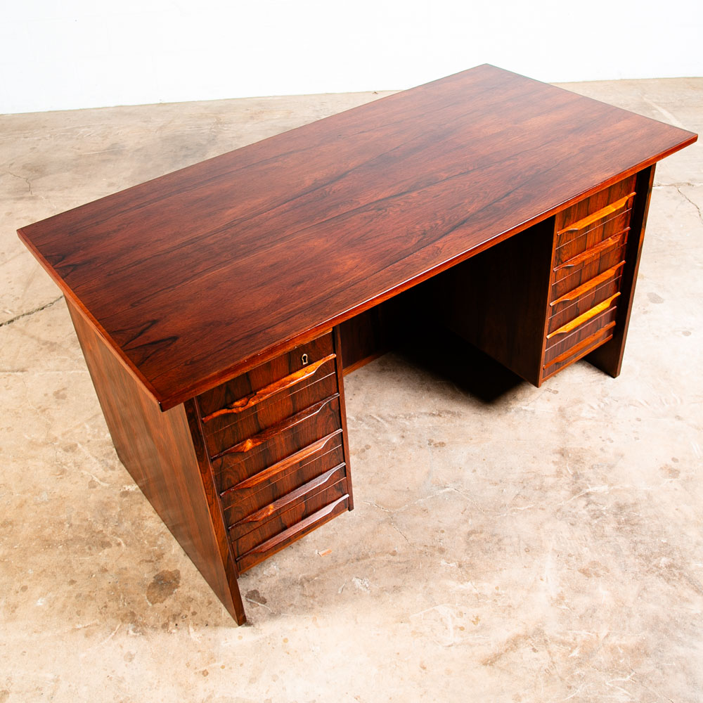 Mid Century Danish Modern Desk Brazilian Rosewood Office Denmark 10 Drawer Mcm - Image 6