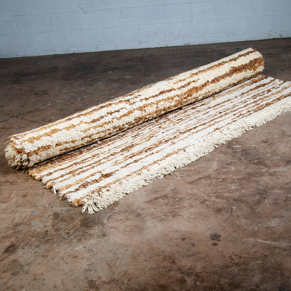 Mid Century Modern Shag Area Rug Brown White Tan 140"x94" Wool Large Bohemian - Image 3