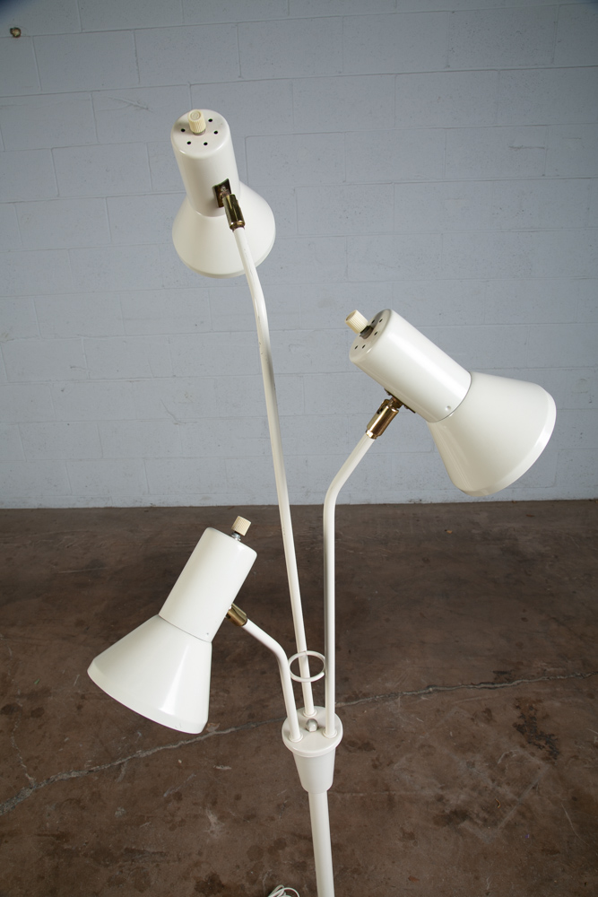 Mid Century Modern Floor Lamp White Bullet 3 Light Adjustable Brass Vintage Mcm - Image 5