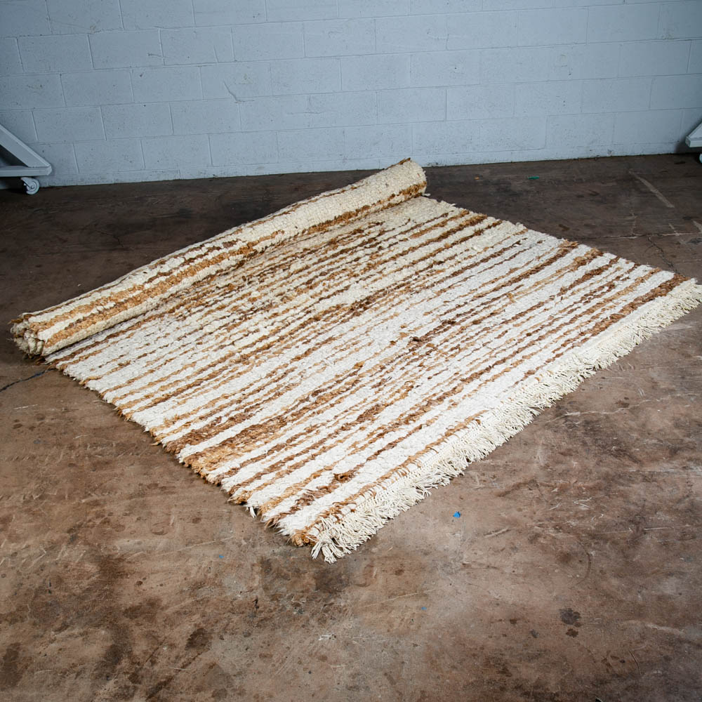 Mid Century Modern Shag Area Rug Brown White Tan 140"x94" Wool Large Bohemian - Image 5