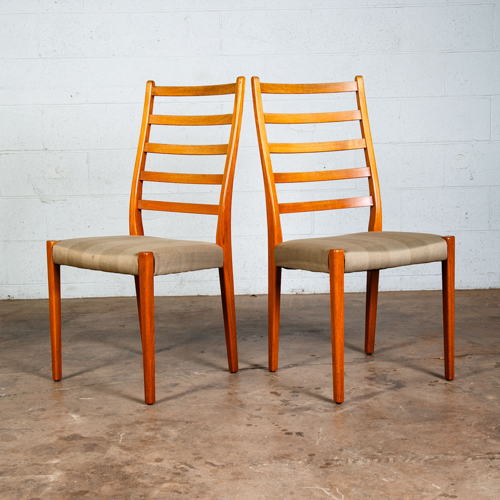 Mid Century Danish Modern Dining Chairs Set 2 Tan Teak Wood Svegards Ladder Back - Image 3