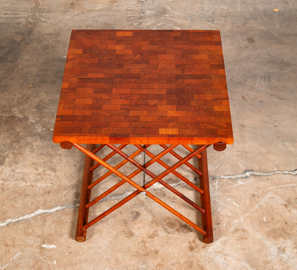 Mid Century Danish Modern Side Table Solid Teak Denmark Butcher Block Folding NM - Image 3