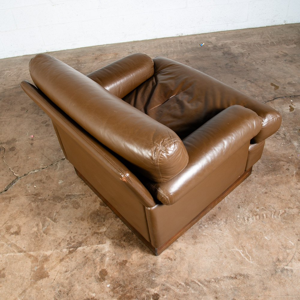 Mid Century Modern Lounge Chair Brown Leather 70s 80s Platform Vintage Armchair - Image 5