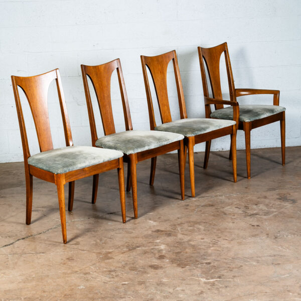 Mid Century Modern Dining Chairs Set 4 Broyhill Green Velvet Lenoir Brasilia Mcm - Image 10