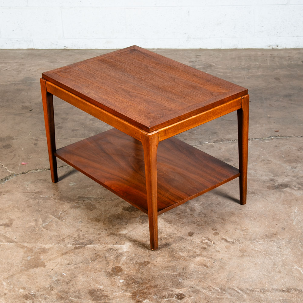Mid Century Modern End Table Lane Side Walnut Restored Vintage 2 Tier Rythm Mcm