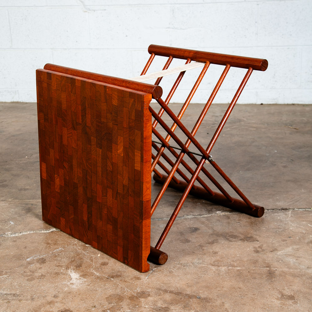 Mid Century Danish Modern Side Table Solid Teak Denmark Butcher Block Folding NM - Image 7