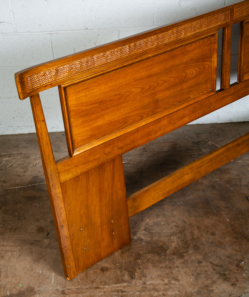 Mid Century Modern Headboard Bed Frame King Size Cane Thomasville Wood Vintage - Image 8