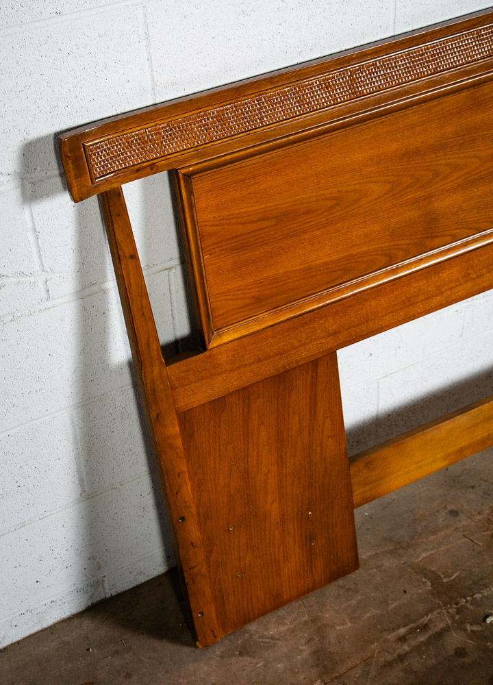 Mid Century Modern Headboard Bed Frame King Size Cane Thomasville Wood Vintage - Image 10