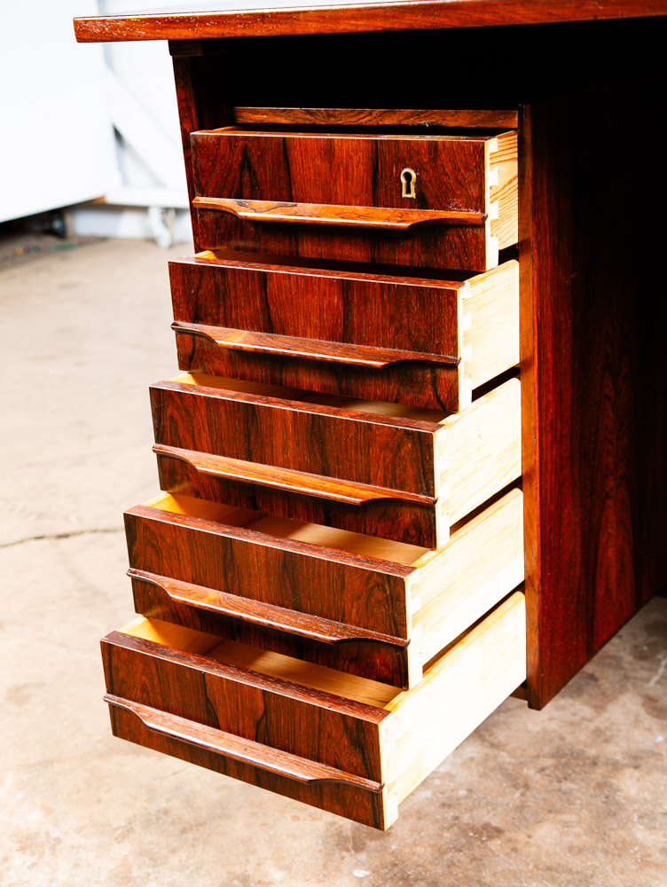 Mid Century Danish Modern Desk Brazilian Rosewood Office Denmark 10 Drawer Mcm - Image 8