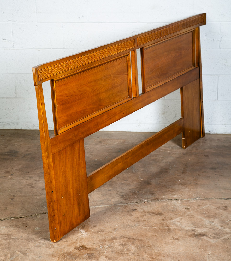 Mid Century Modern Headboard Bed Frame King Size Cane Thomasville Wood Vintage - Image 6
