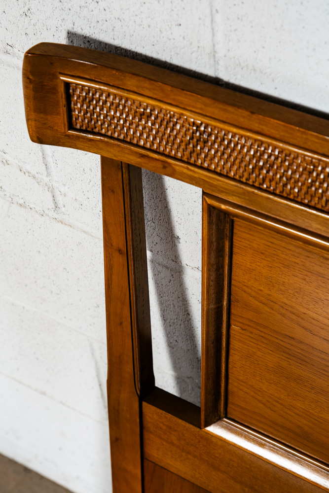 Mid Century Modern Headboard Bed Frame King Size Cane Thomasville Wood Vintage - Image 11