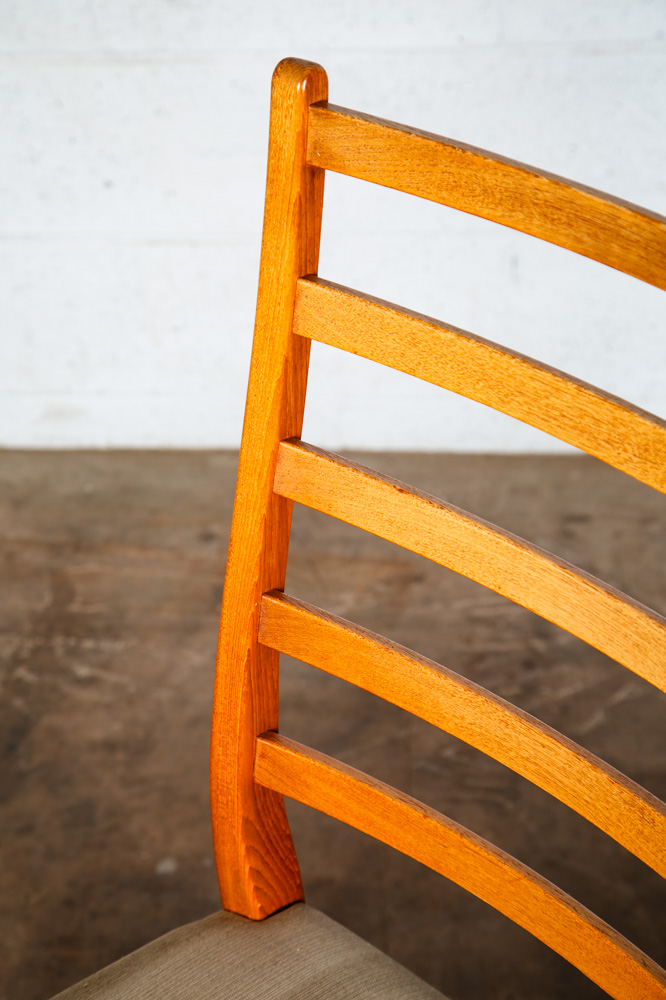 Mid Century Danish Modern Dining Chairs Set 2 Tan Teak Wood Svegards Ladder Back - Image 10