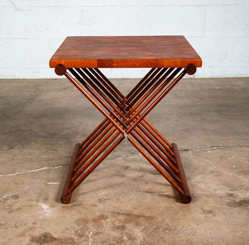 Mid Century Danish Modern Side Table Solid Teak Denmark Butcher Block Folding NM - Image 4