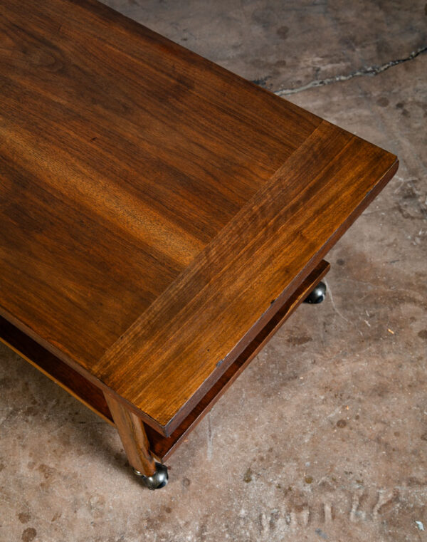 Mid Century Modern Coffee table Lane Rolling Storage Walnut Sliding Door Vintage - Image 8