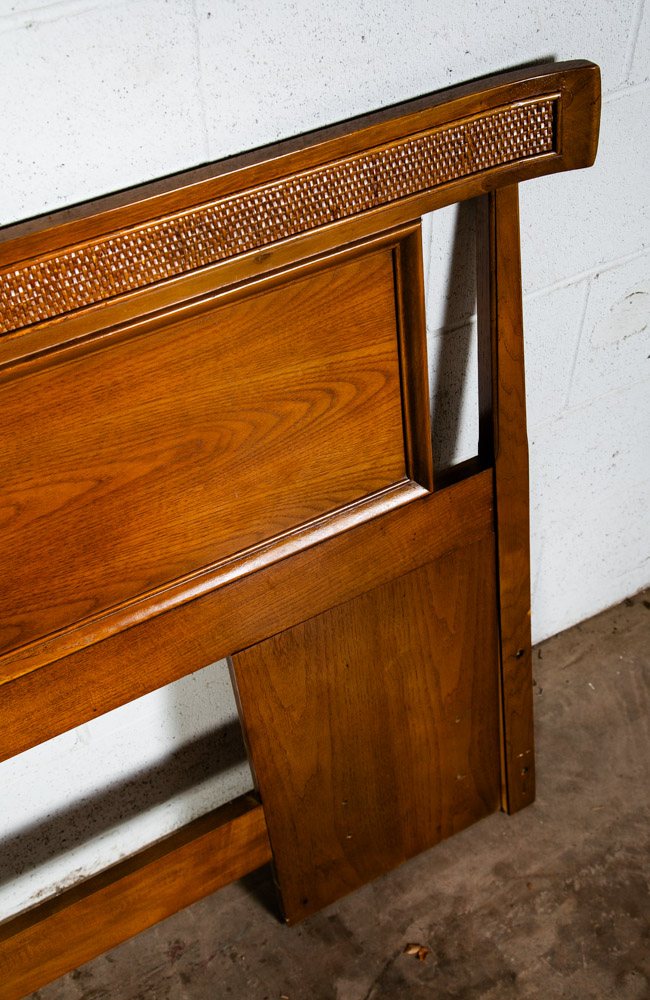 Mid Century Modern Headboard Bed Frame King Size Cane Thomasville Wood Vintage - Image 12