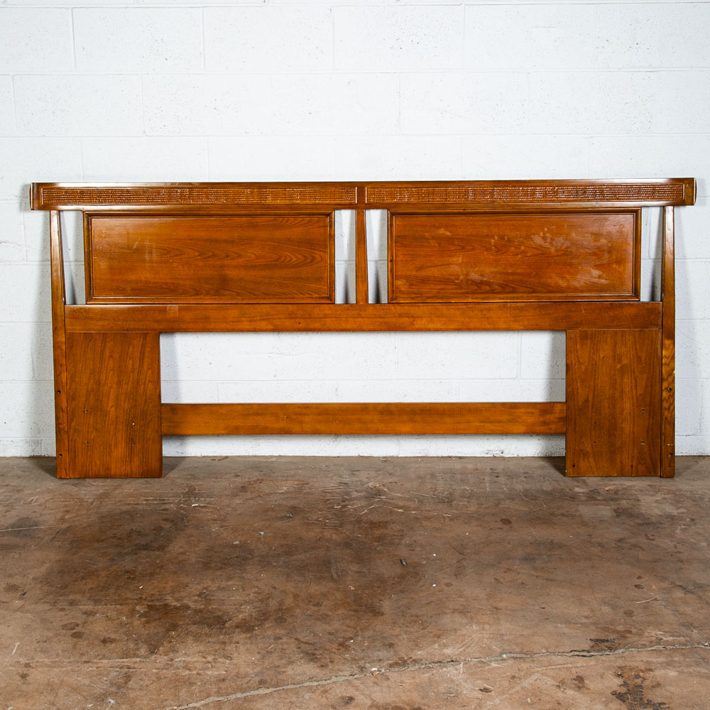 Mid Century Modern Headboard Bed Frame King Size Cane Thomasville Wood Vintage - Image 2