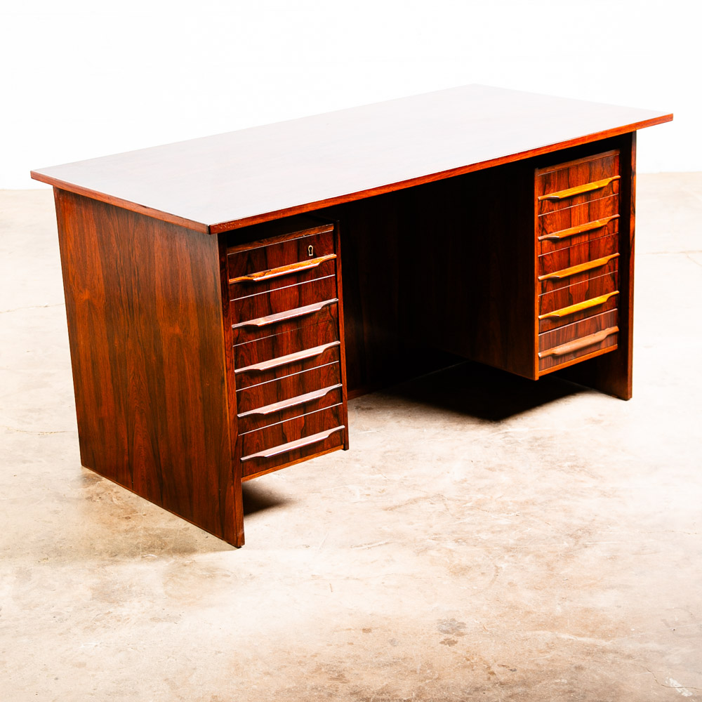 Mid Century Danish Modern Desk Brazilian Rosewood Office Denmark 10 Drawer Mcm